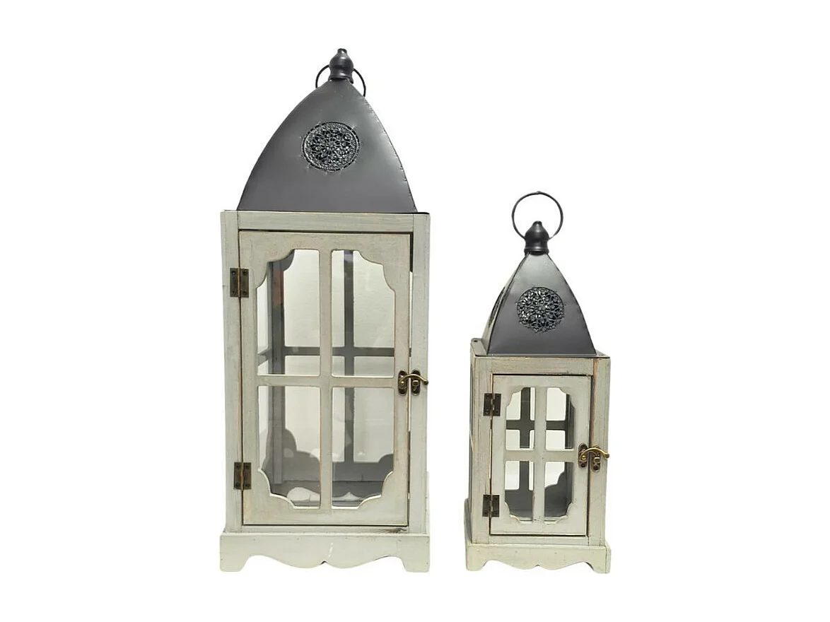 Lanternes jardin extérieur à poser bougie ancienne bois blanc 58-39cm