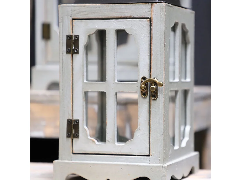 Lanternes jardin extérieur à poser bougie ancienne bois blanc 58-39cm