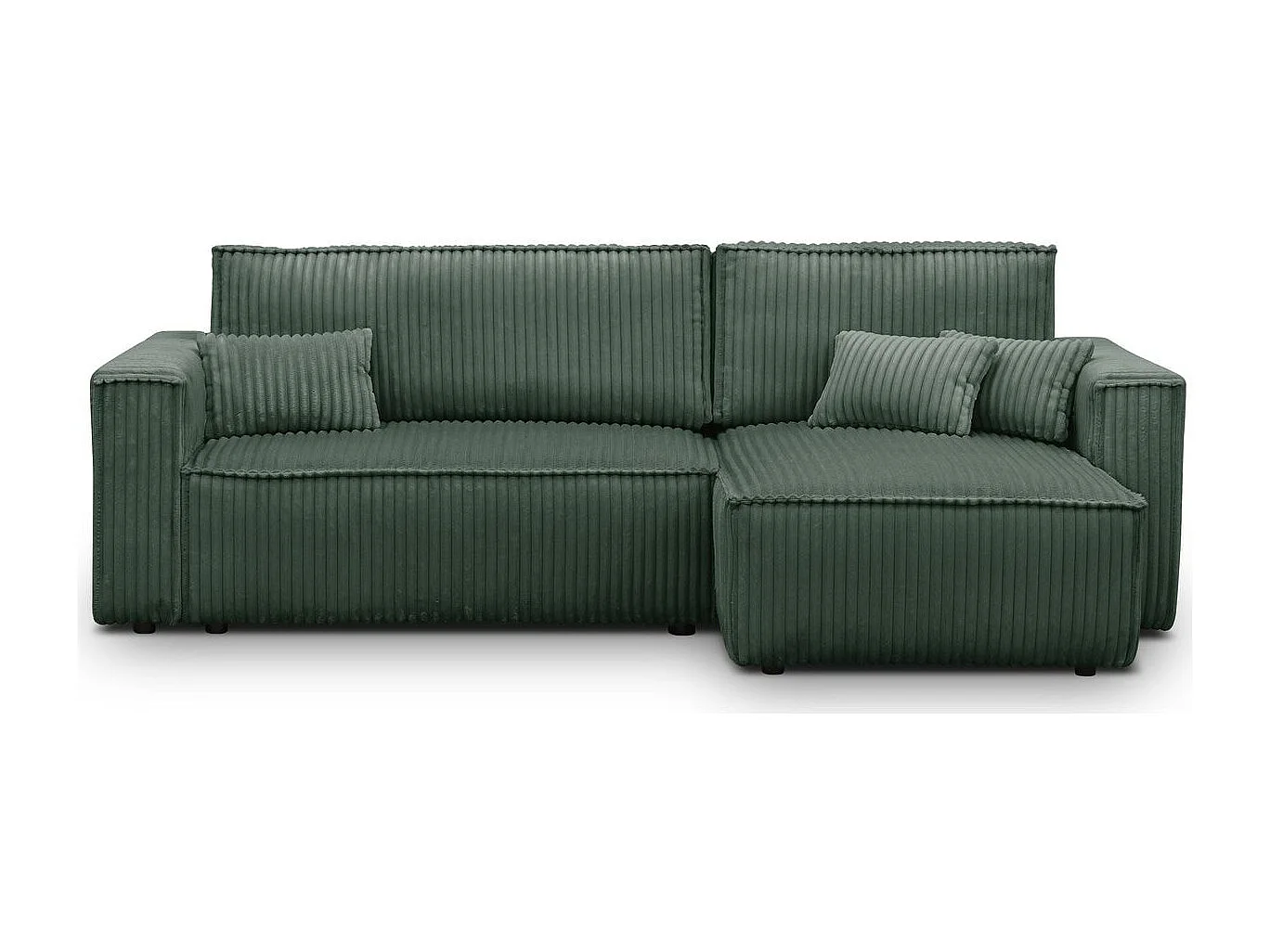 Canapé d'angle convertible réversible 4 places en velours gros côtelé vert foncé - Livia