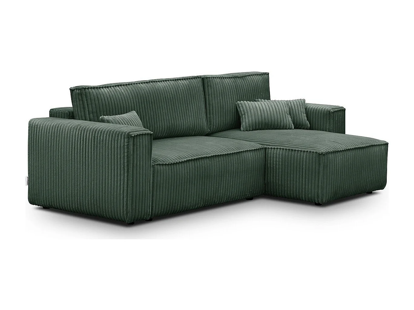 Canapé d'angle convertible réversible 4 places en velours gros côtelé vert foncé - Livia