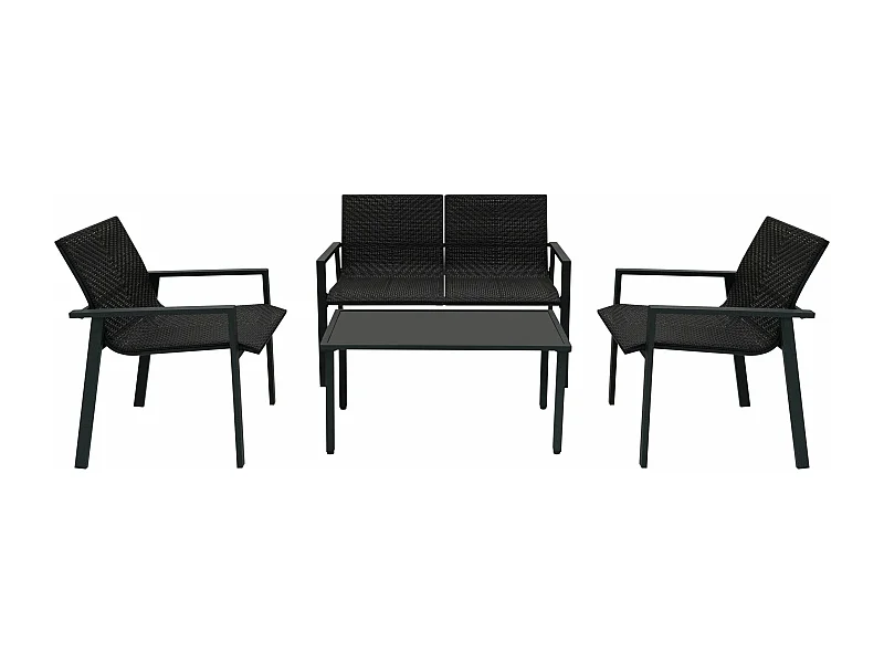 Set Giardino Rattan Nero 4 Pezzi con Divano, Poltrone, Tavolino & Copertura
