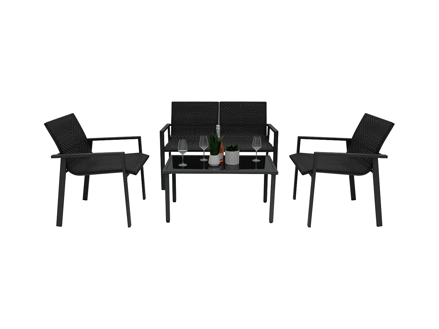 Zestaw mebli ogrodowych z rattanu - czarny