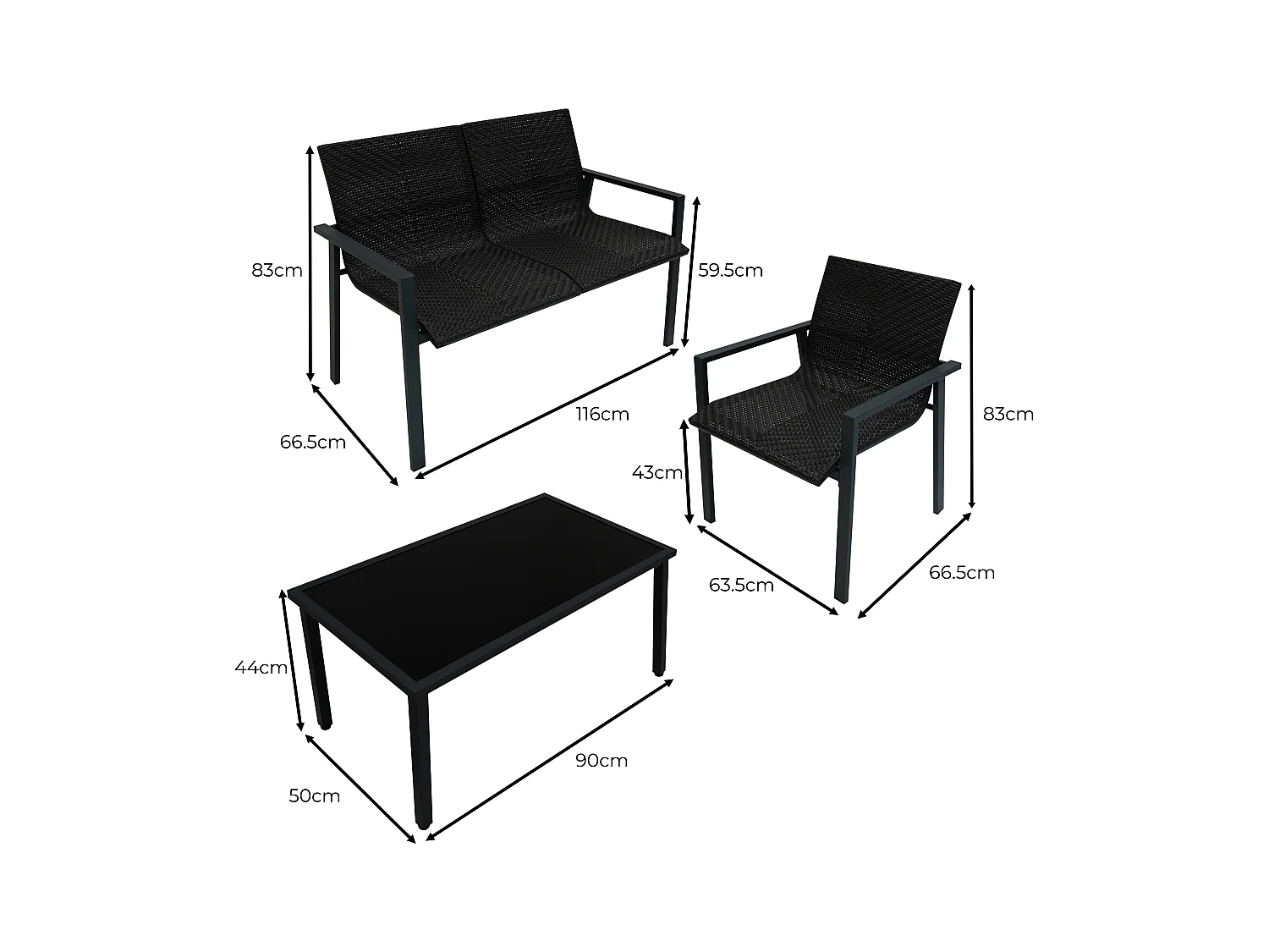 Zestaw mebli ogrodowych z rattanu - czarny