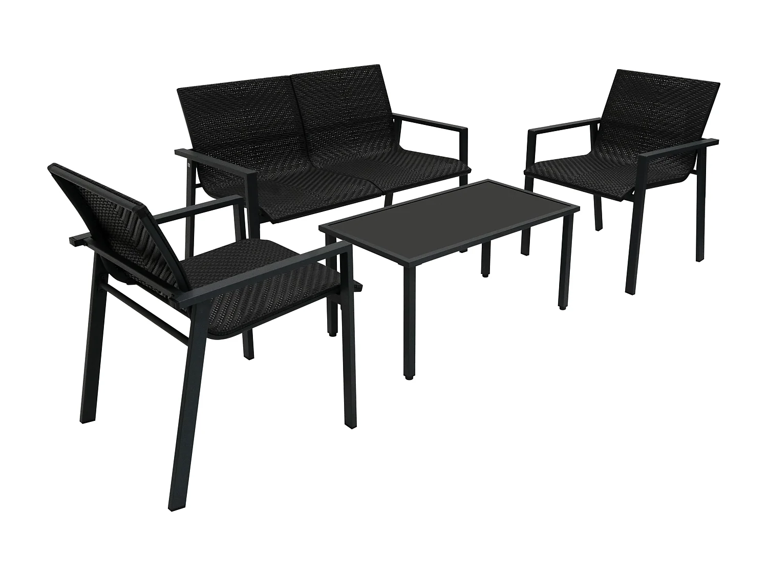 Rotan Tuinmeubelset | Zwart 4 Stuk Balkon Terras Machine Geweven Polyrattan Lounge Fauteuil Tuinbank Binnen Buiten Serre Waterdichte Regenhoes