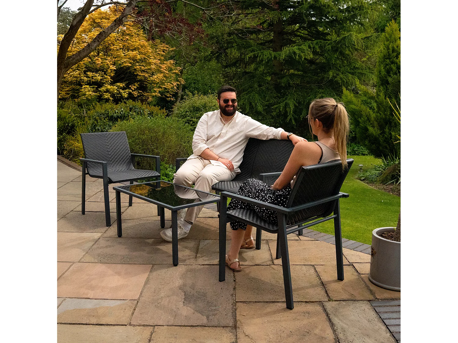 Rotan Tuinmeubelset | Zwart 4 Stuk Balkon Terras Machine Geweven Polyrattan Lounge Fauteuil Tuinbank Binnen Buiten Serre Waterdichte Regenhoes