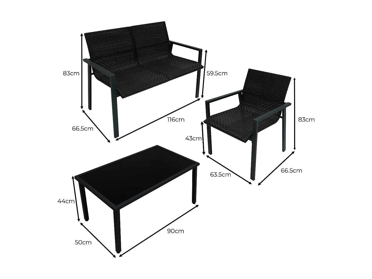 Rotan Tuinmeubelset | Zwart 4 Stuk Balkon Terras Machine Geweven Polyrattan Lounge Fauteuil Tuinbank Binnen Buiten Serre Waterdichte Regenhoes