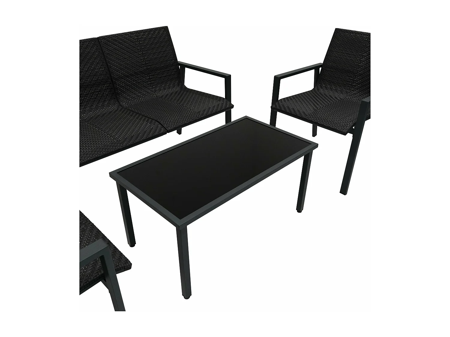 Rotan Tuinmeubelset | Zwart 4 Stuk Balkon Terras Machine Geweven Polyrattan Lounge Fauteuil Tuinbank Binnen Buiten Serre Waterdichte Regenhoes