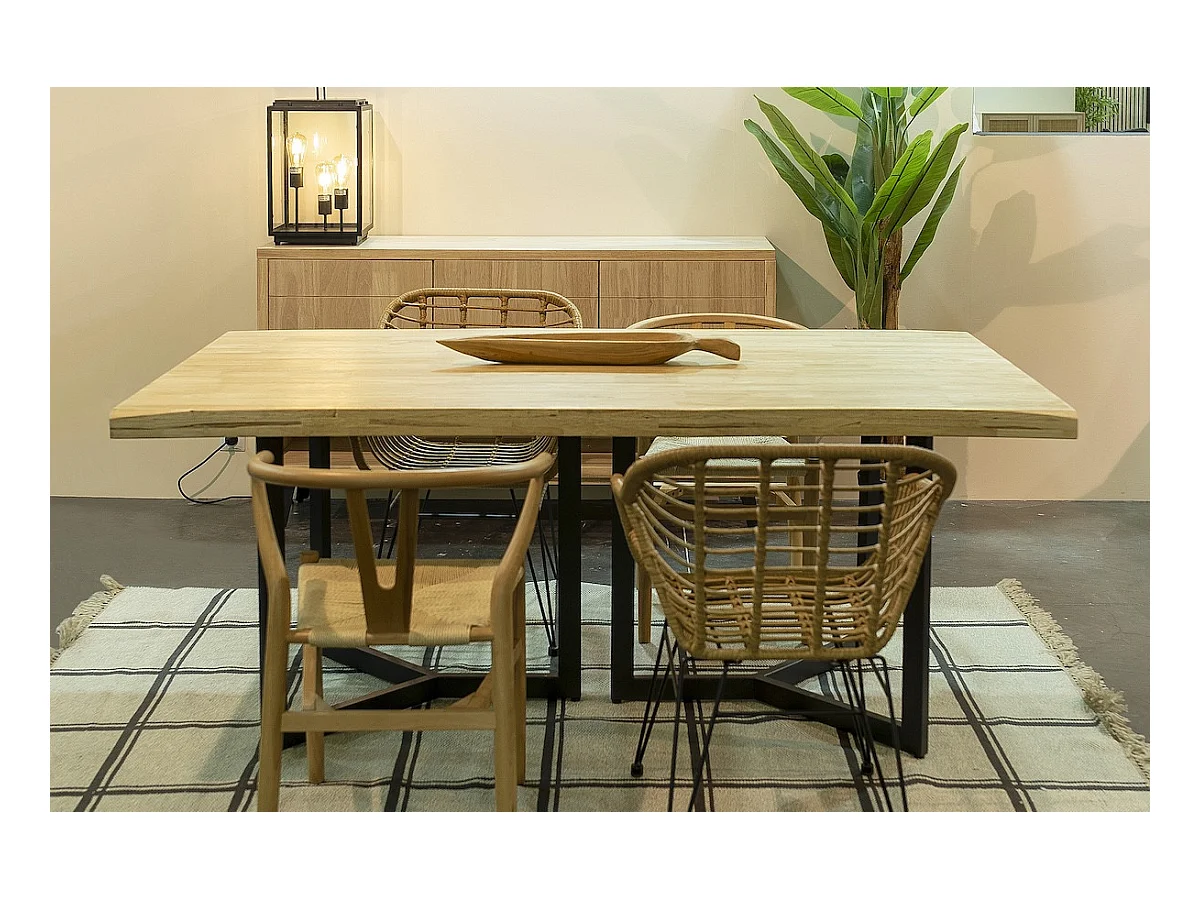 ROMEA - Mesa de comedor rectangular de madera y acero negro L180cm