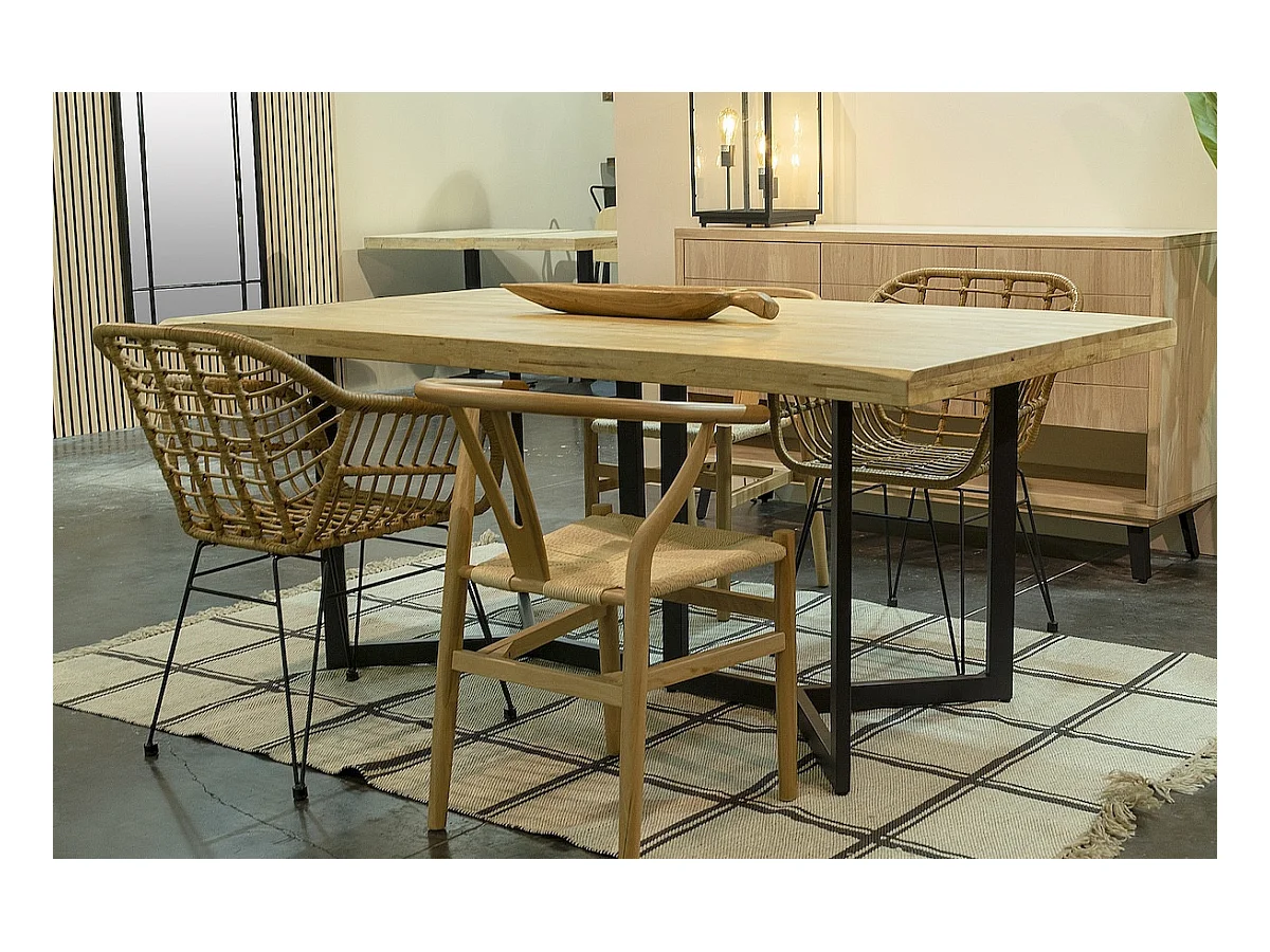ROMEA - Mesa de comedor rectangular de madera y acero negro L180cm