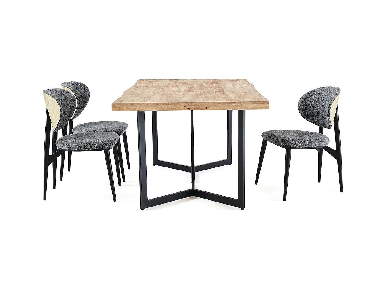 ROMEA - Mesa de comedor rectangular de madera y acero negro L180cm