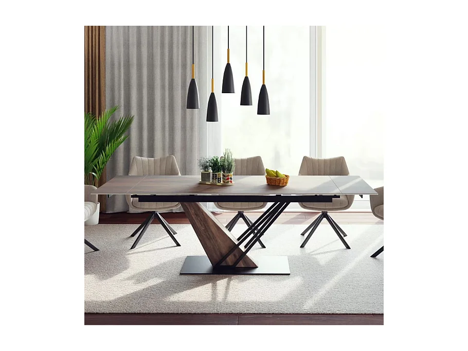 Tavolo da pranzo in ceramica effetto legno 180-240 cm, gamba design Viro