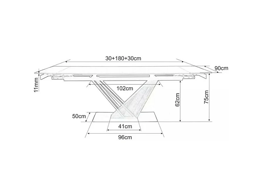 Tavolo da pranzo in ceramica effetto legno 180-240 cm, gamba design Viro