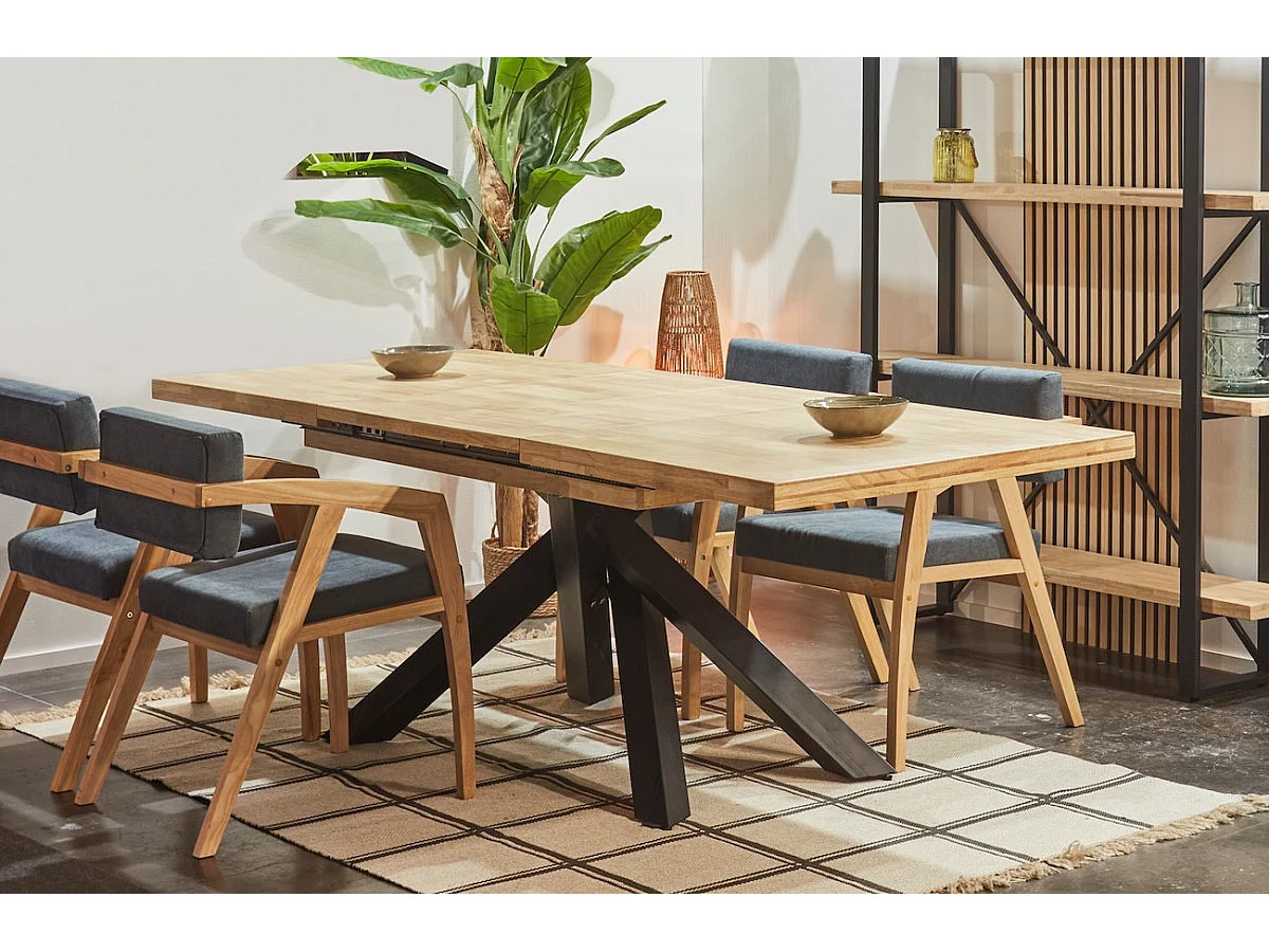 MALANA - Table de repas extensible bois clair et acier noir