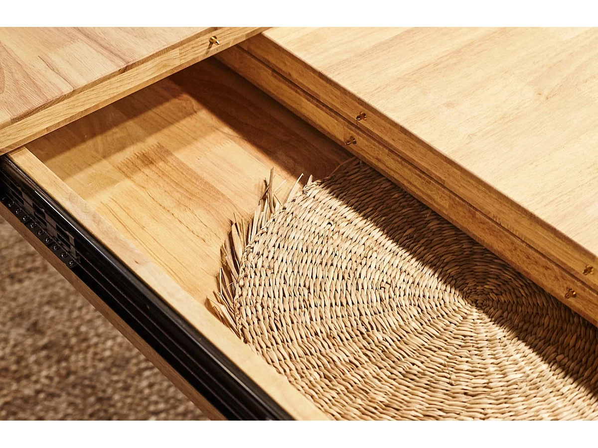 MALANA - Table de repas extensible bois clair et acier noir