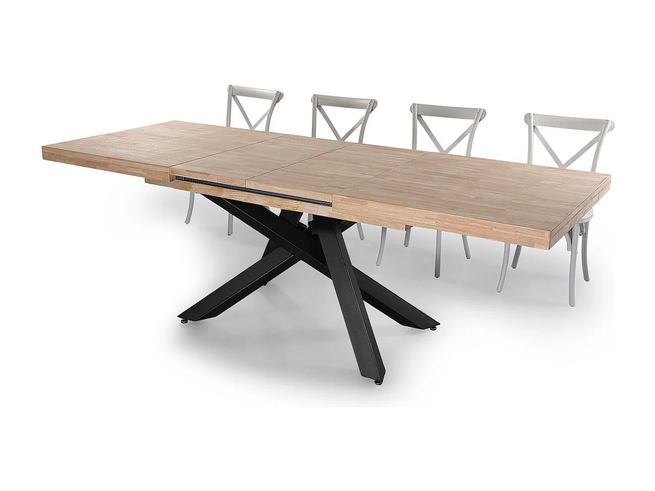 MALANA - Table de repas extensible bois clair et acier noir