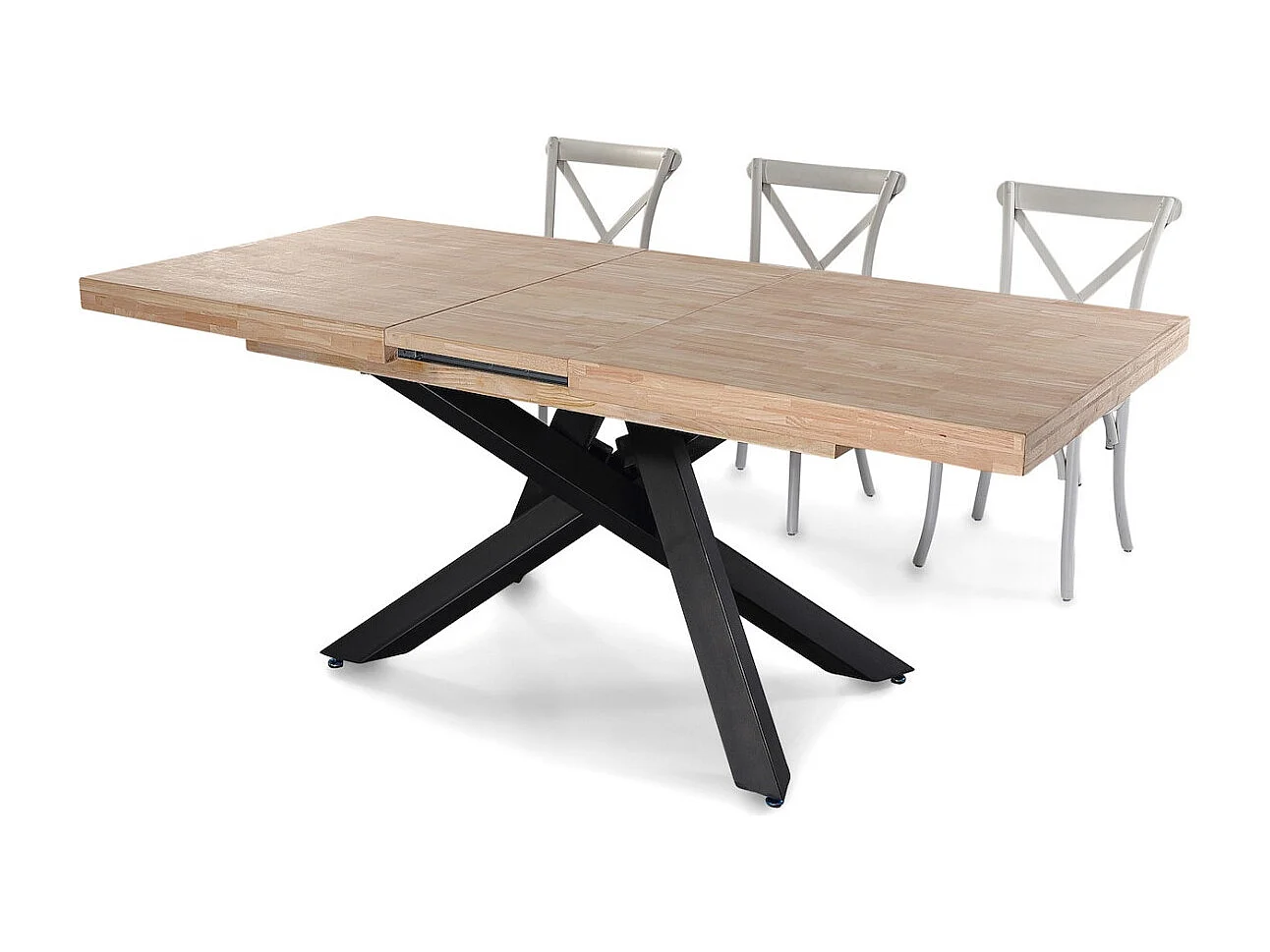 MALANA - Table de repas extensible bois clair et acier noir