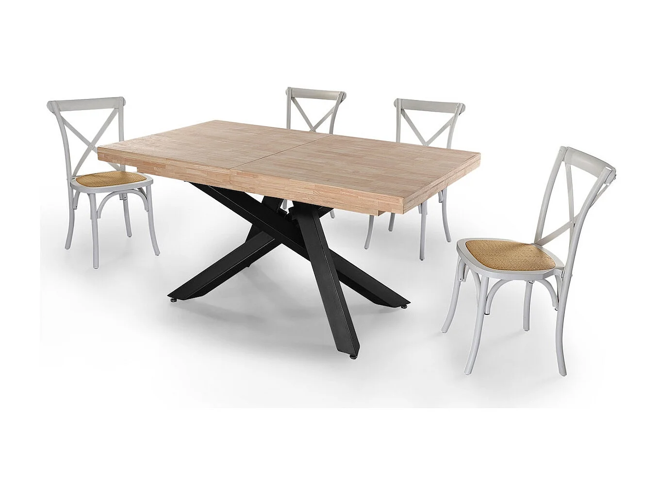 MALANA - Table de repas extensible bois clair et acier noir