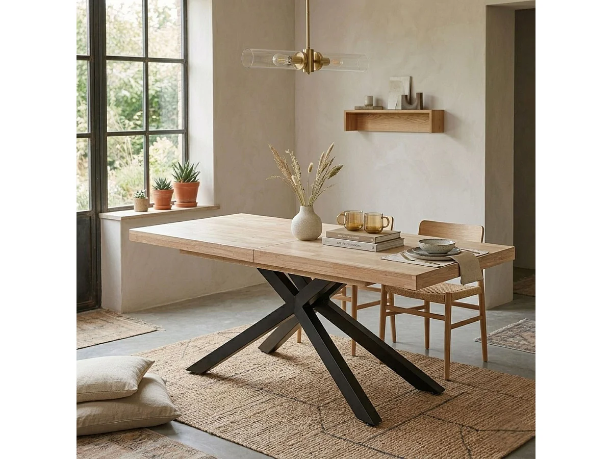 Mesa de comedor Xena extensible forma rectangular roble Nordish/negro 76x160-200-240x90 cm Adec