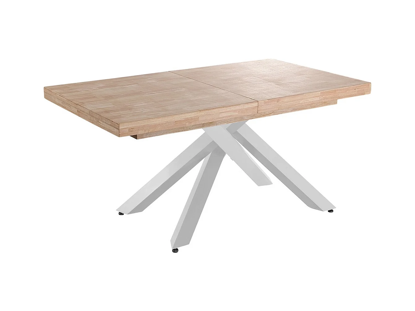 MALANA - Mesa de comedor extensible de madera clara y acero blanco L160cm
