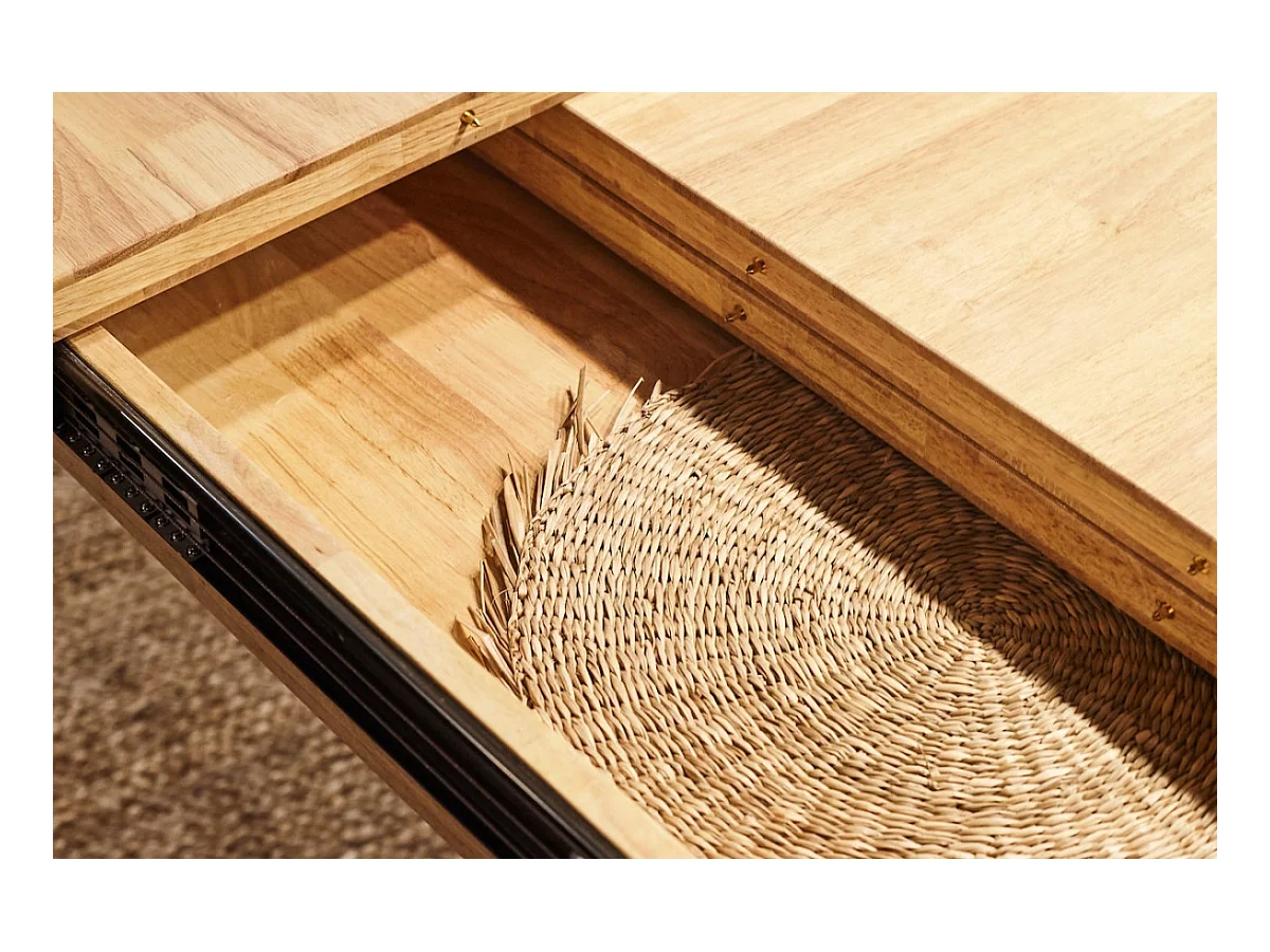 MALANA - Mesa de comedor extensible de madera clara y acero blanco L160cm