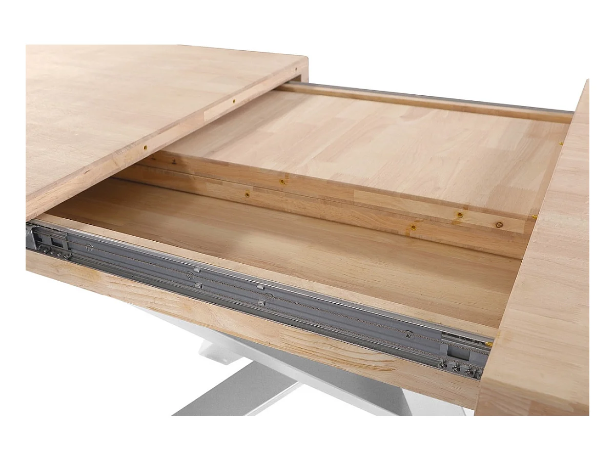MALANA - Mesa de comedor extensible de madera clara y acero blanco L160cm
