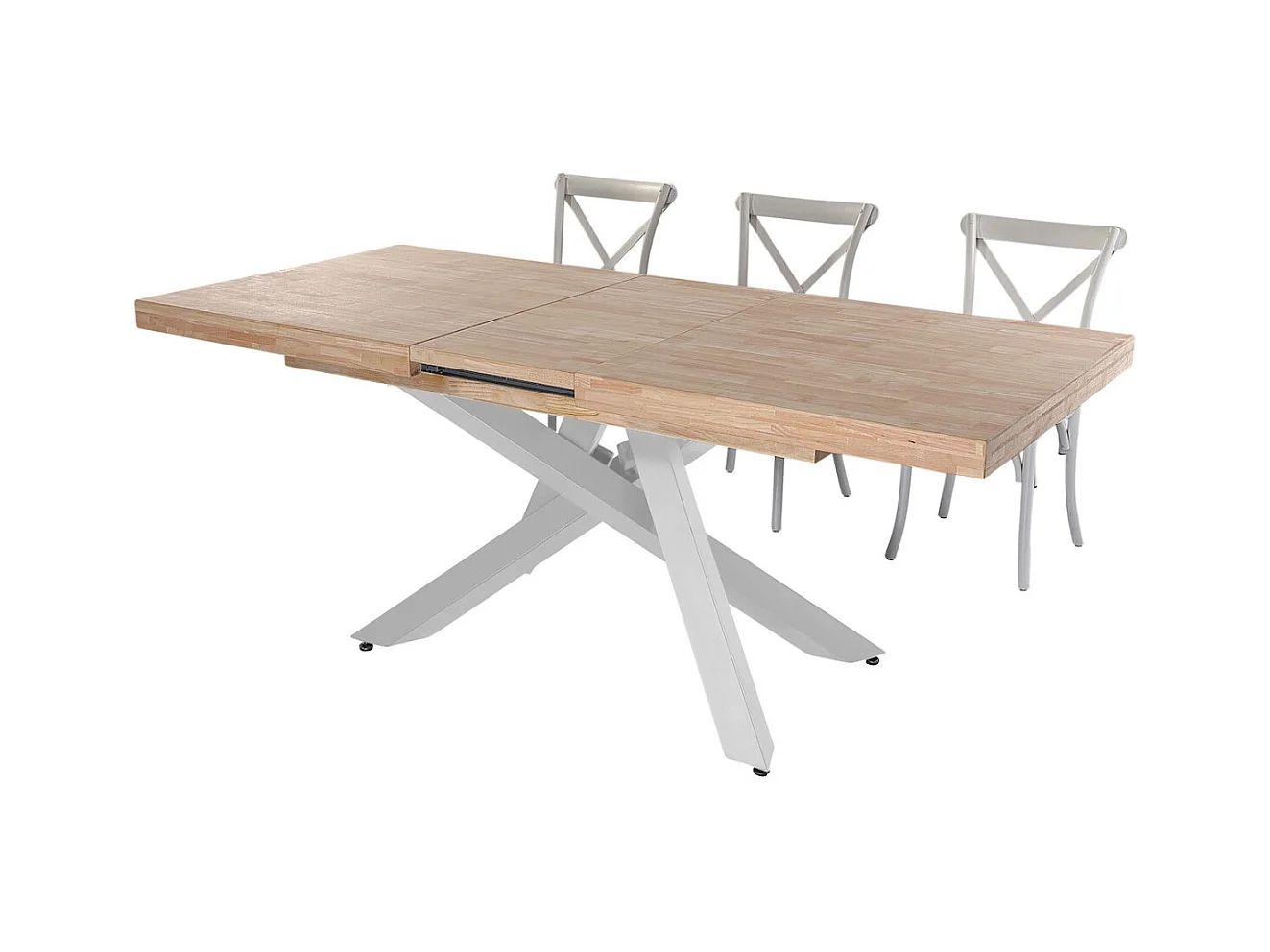 MALANA - Mesa de comedor extensible de madera clara y acero blanco L160cm
