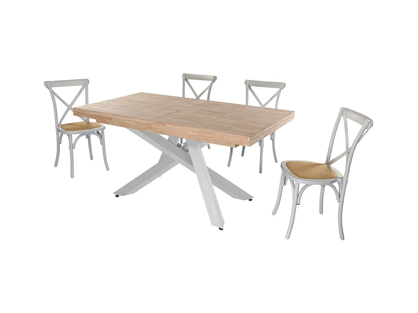 MALANA - Mesa de comedor extensible de madera clara y acero blanco L160cm