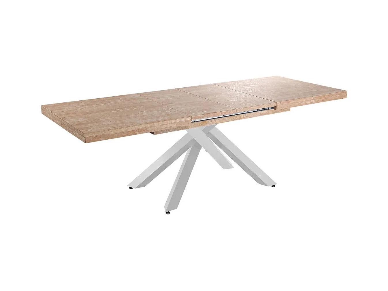 MALANA - Mesa de comedor extensible de madera clara y acero blanco L160cm