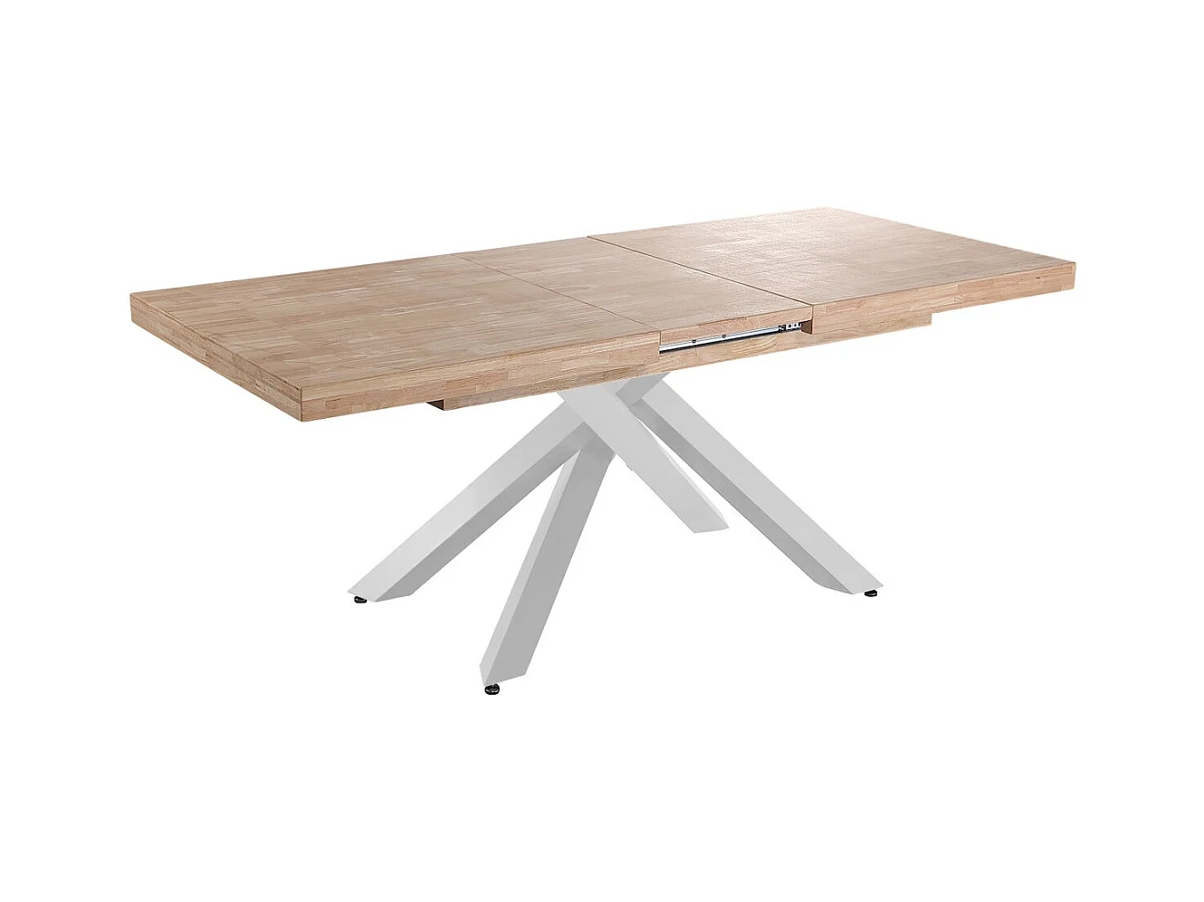 MALANA - Mesa de comedor extensible de madera clara y acero blanco L160cm