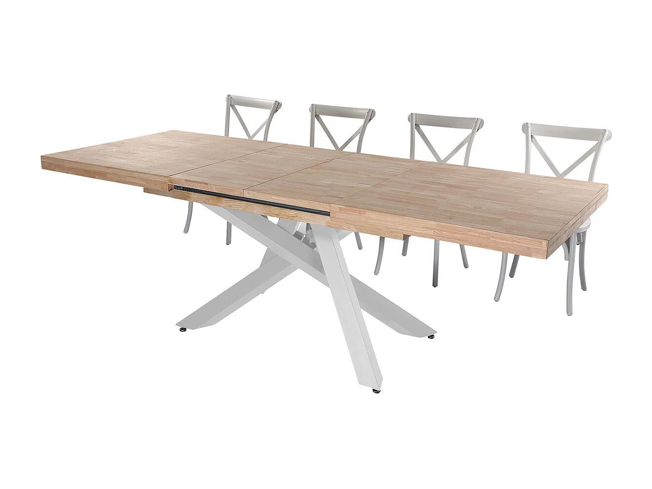 MALANA - Mesa de comedor extensible de madera clara y acero blanco L160cm