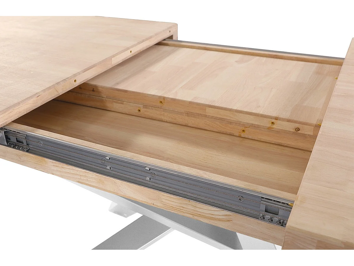 MALANA - Mesa de comedor extensible de madera clara y acero blanco L160cm