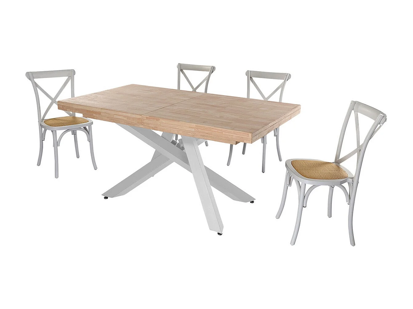 MALANA - Mesa de comedor extensible de madera clara y acero blanco L160cm
