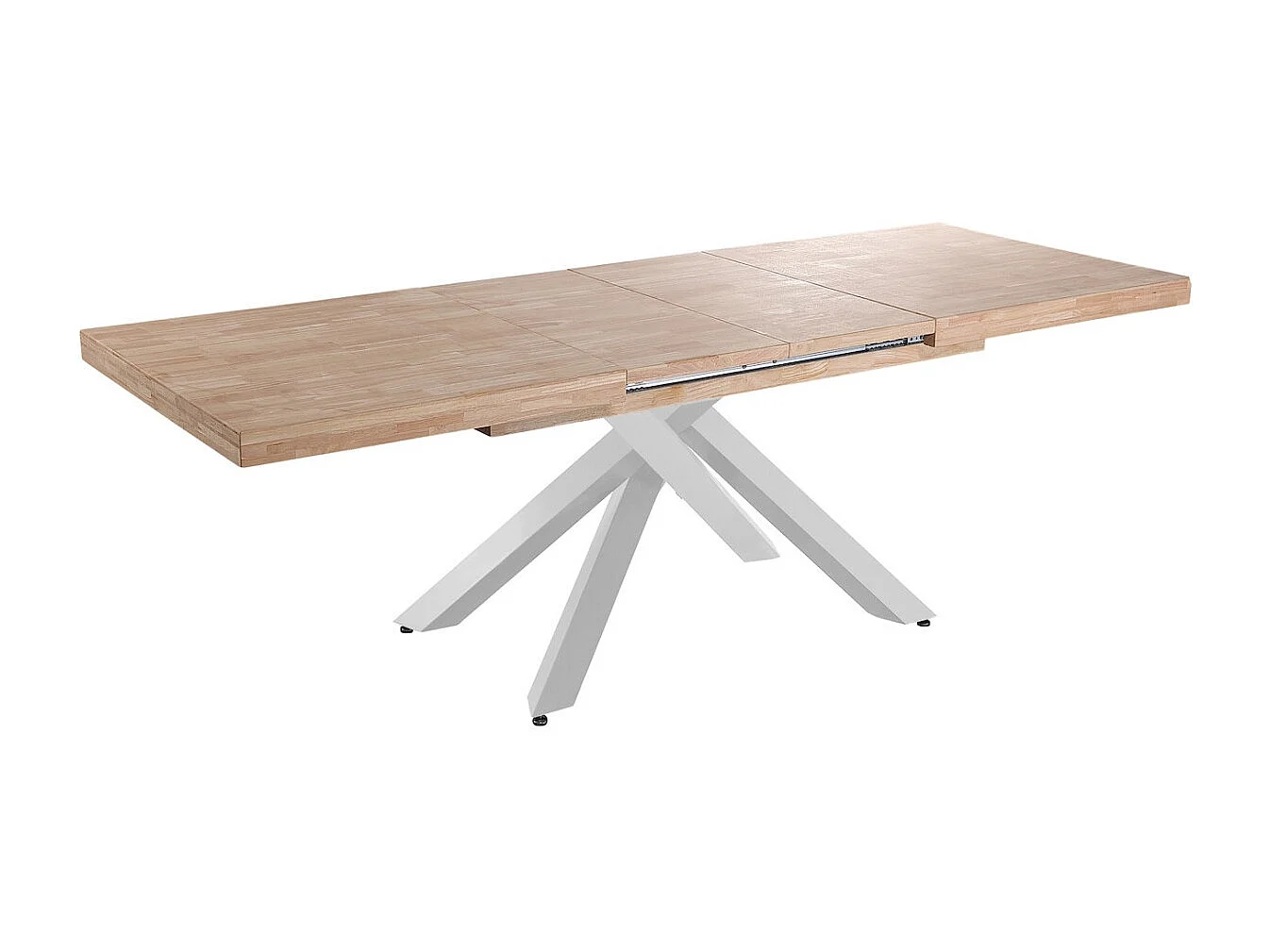 MALANA - Mesa de comedor extensible de madera clara y acero blanco L160cm