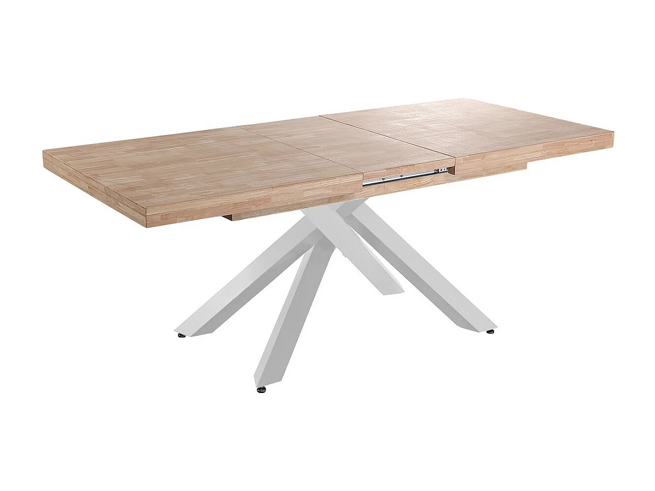 MALANA - Mesa de comedor extensible de madera clara y acero blanco L160cm