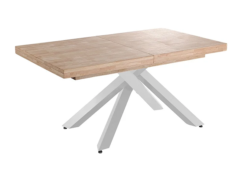 MALANA - Mesa de comedor extensible de madera clara y acero blanco L160cm