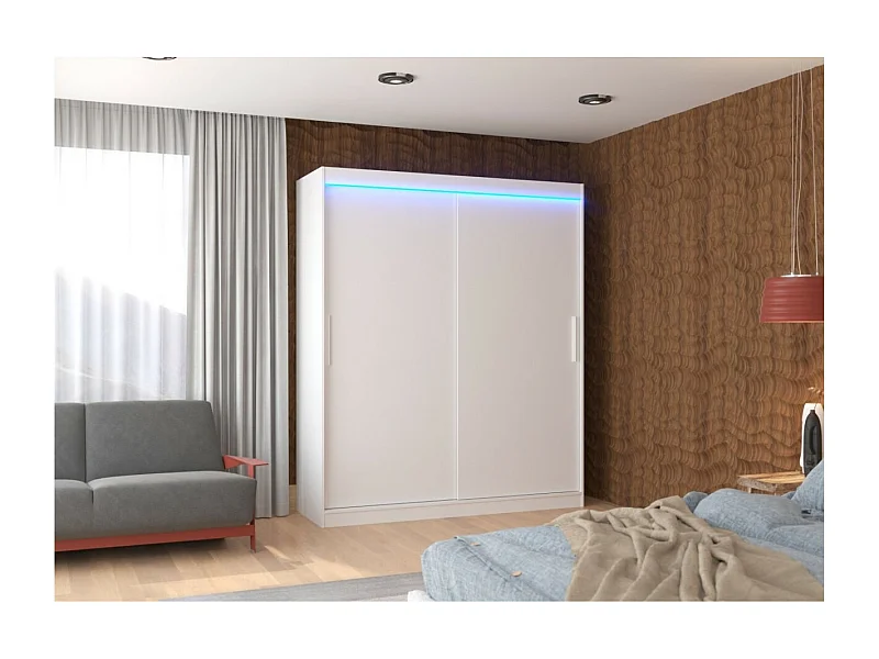 Kleiderschrank Liam (180cm))/Schiebetüren/LED/ Weiss
