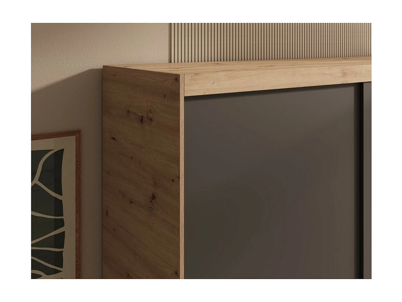 Kleiderschrank Helga (100cm)/Schiebetüren/Spiegel/Schwarz&Braun