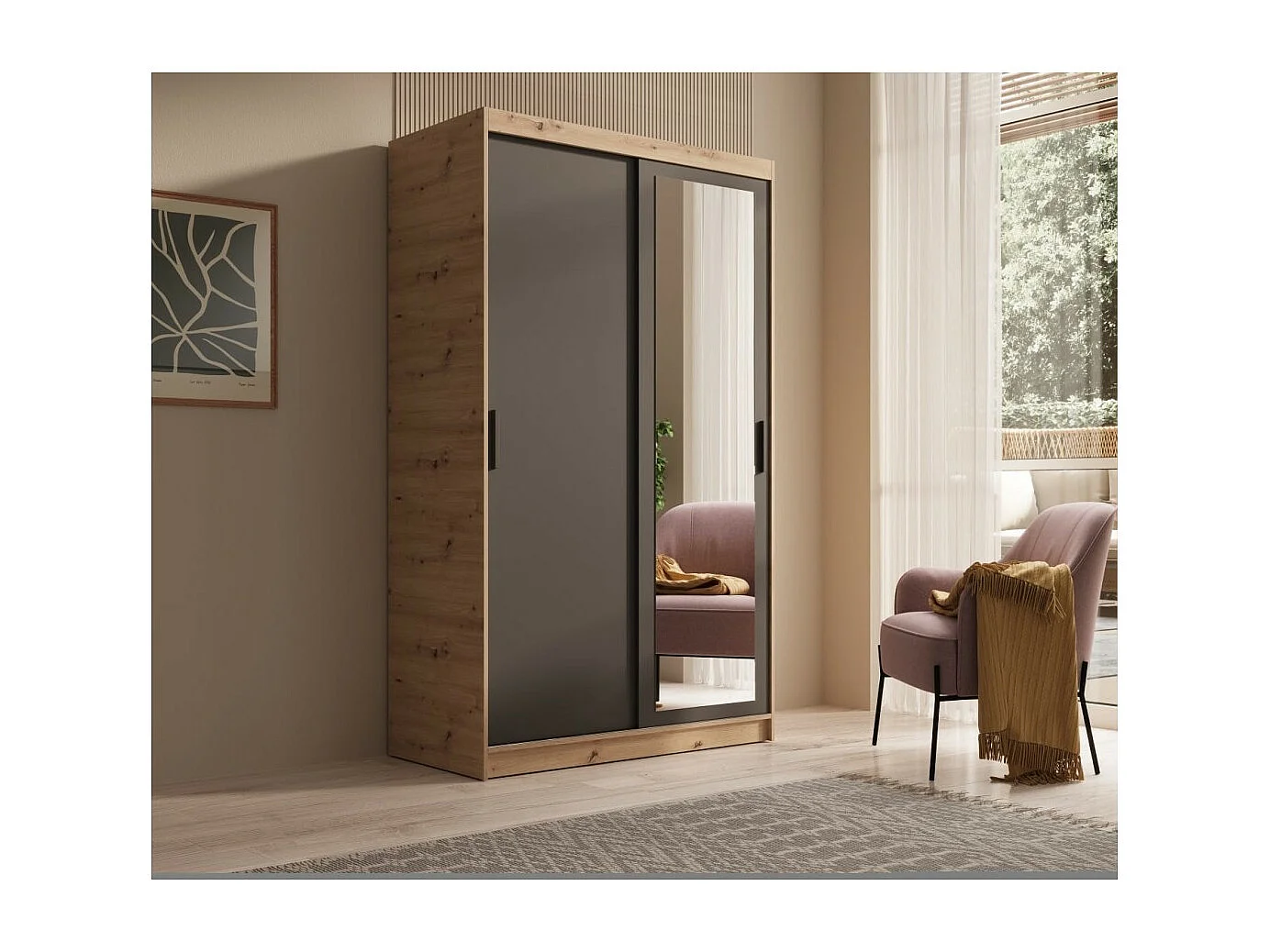 Kleiderschrank Helga (120cm)/Schiebetüren/Spiegel/Schwarz&Braun