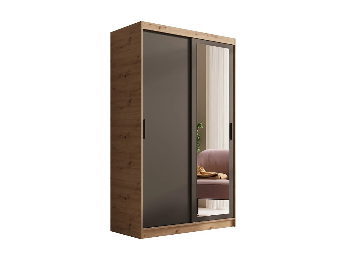 Kleiderschrank Helga (120cm)/Schiebetüren/Spiegel/Schwarz&Braun