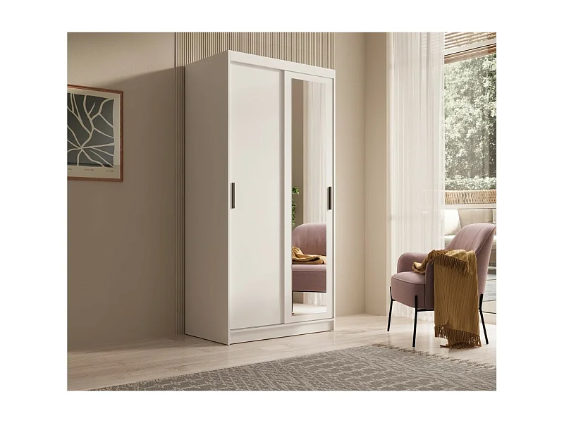 Armadio Helga (100cm)/Ante scorrevoli/Specchio/Bianco