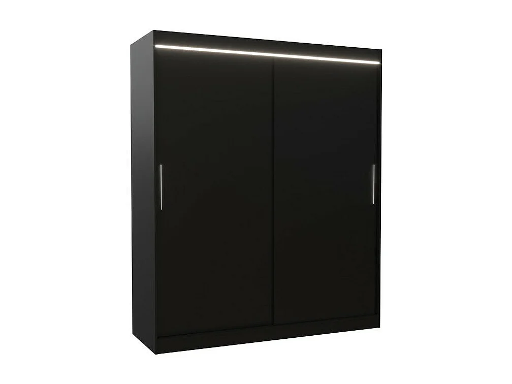 Kleiderschrank Liam (180cm))/Schiebetüren/LED/Schwarz