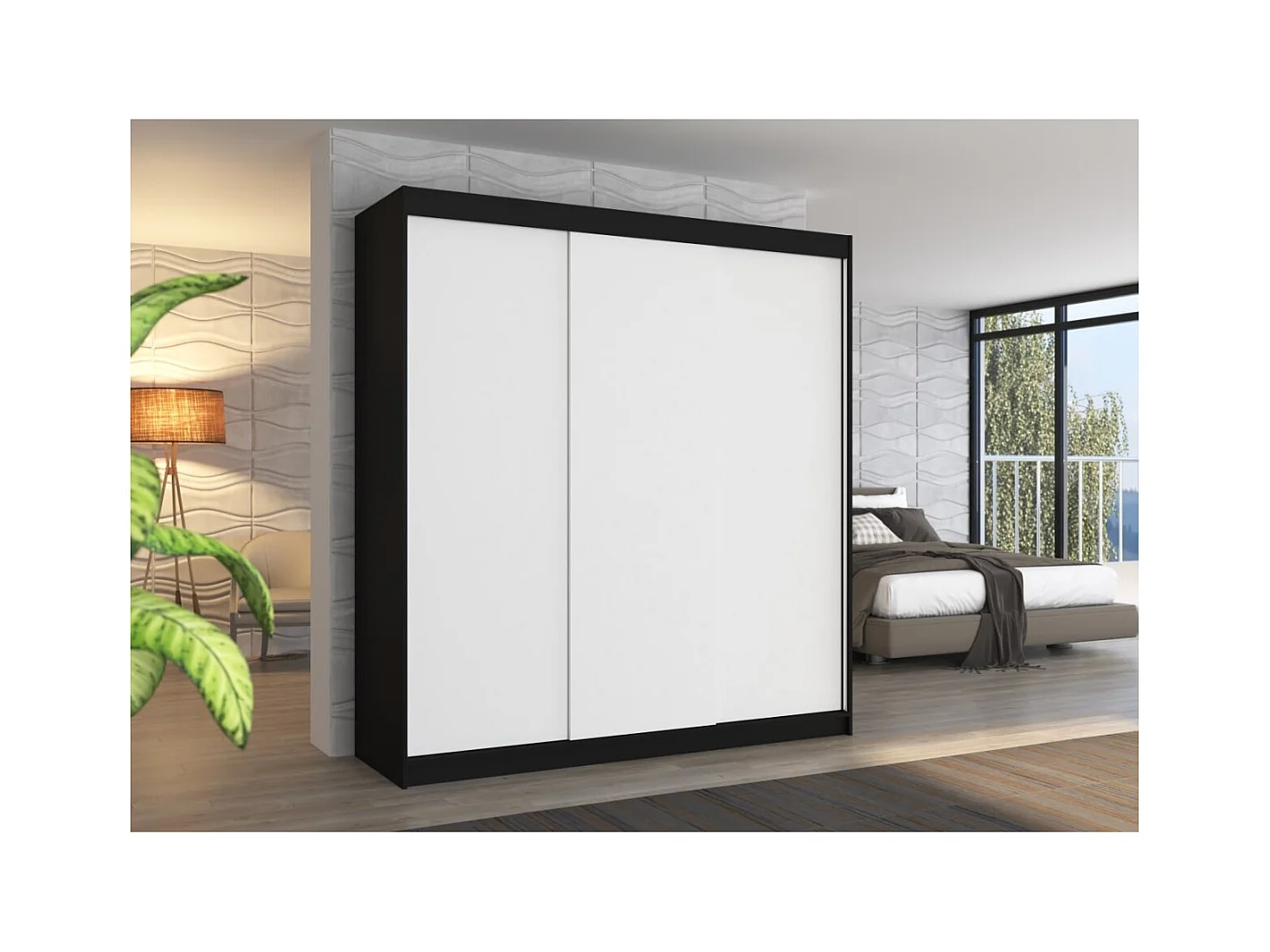 Armoire Mia (200 cm)/Portes coulissantes/Noir&Blanc