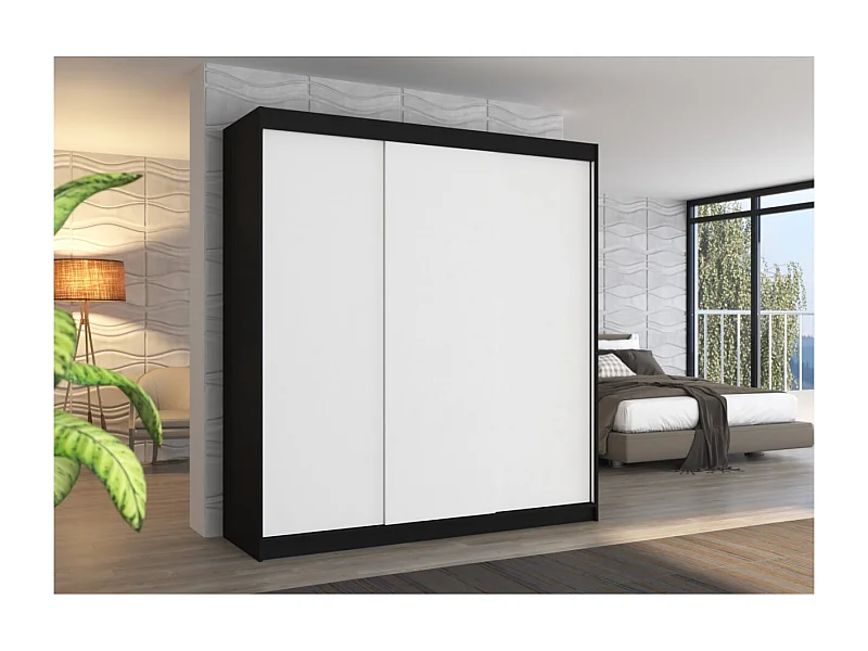 Kleiderschrank Mia (200cm)/Schiebetüren/Schwarz&Weiss