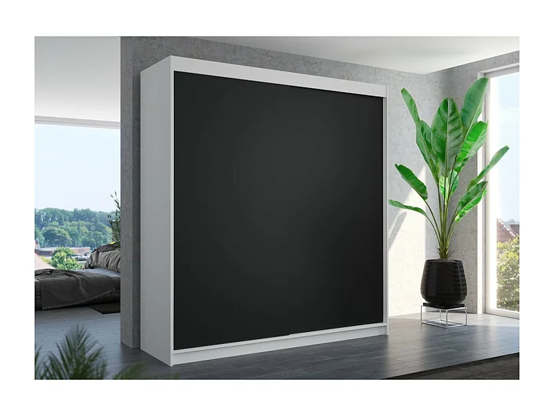 Armoire Tessia (200 cm)/Portes coulissantes/Noir Blanc