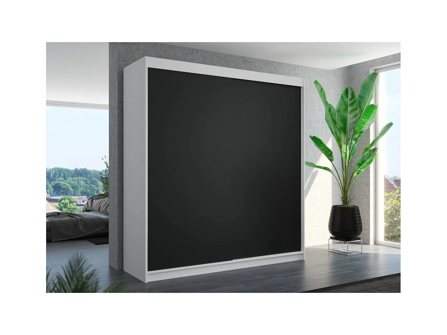 Armoire Tessia (200 cm)/Portes coulissantes/Noir Blanc