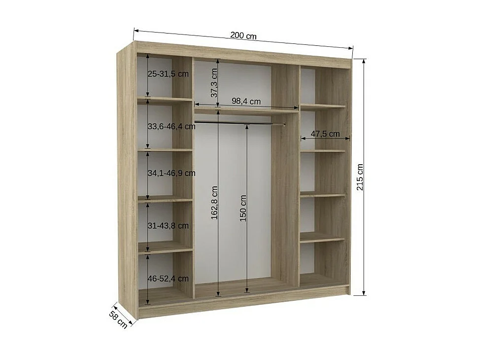 Kleiderschrank Tessia (200cm)/Schiebetüren/Schwarz Weiss