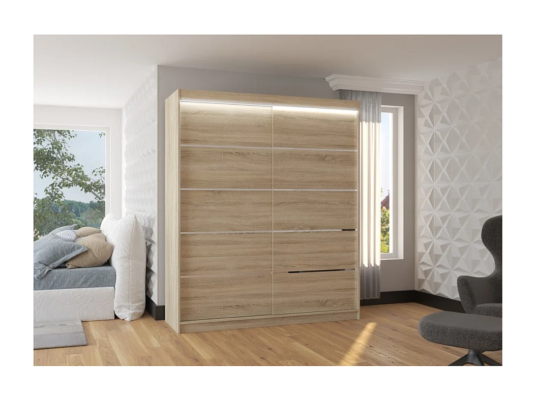 Armoire Sierra (180 cm)/Portes coulissantes et LED/Sonoma