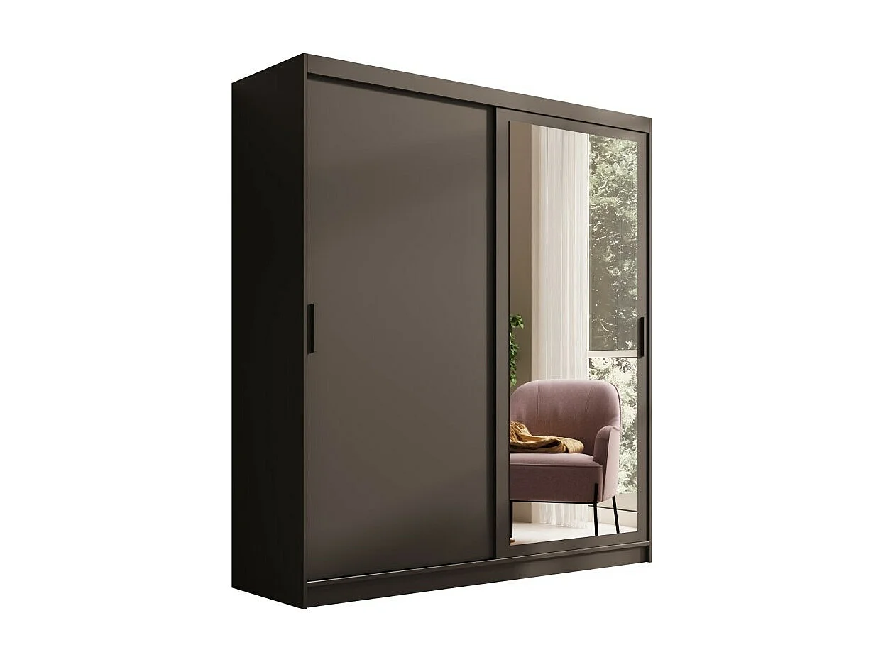 Armadio Helga (180cm)/Ante scorrevoli/Specchio/Nero