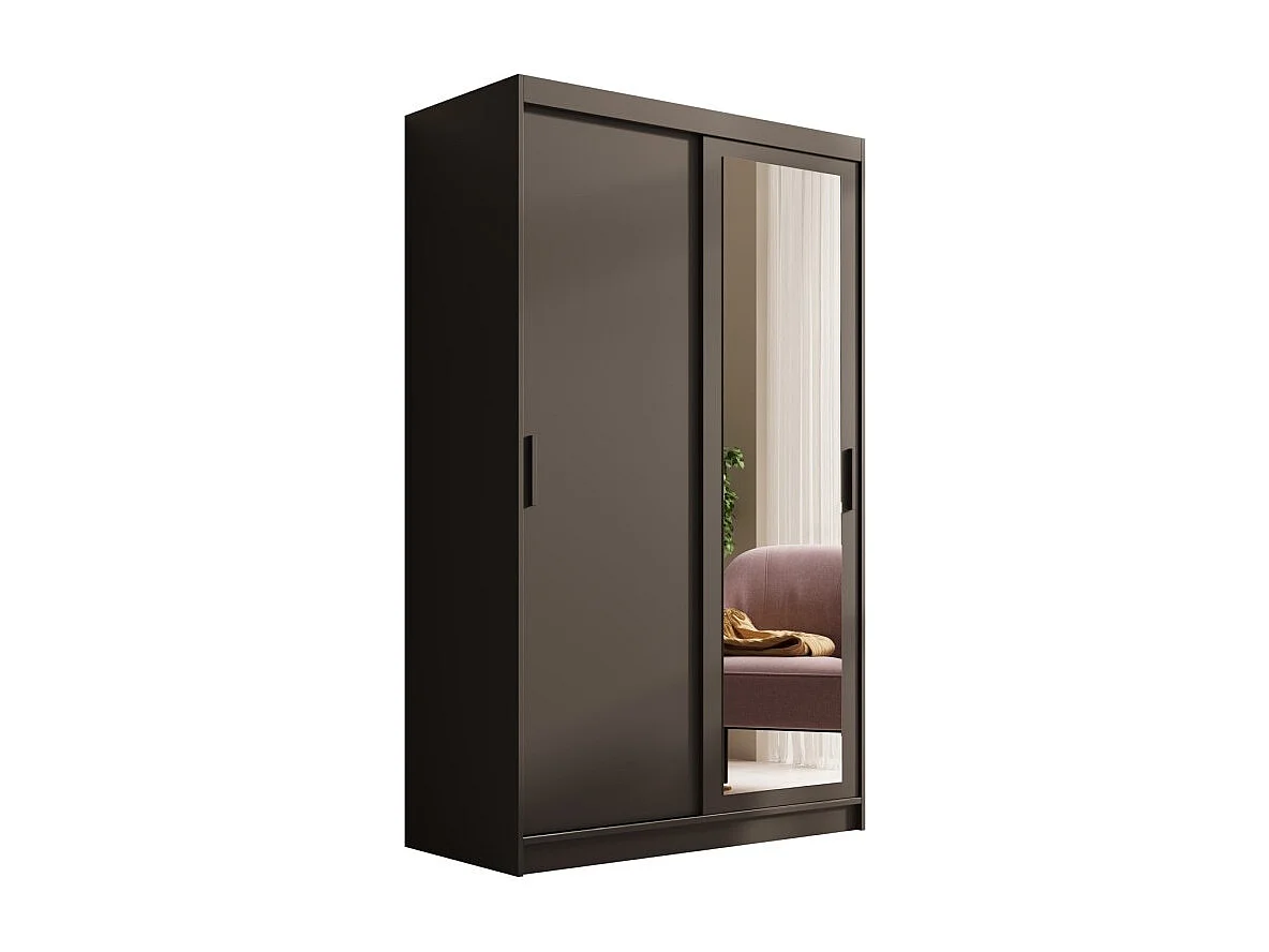 Kleiderschrank Helga (120cm)/Schiebetüren/Spiegel/Schwarz