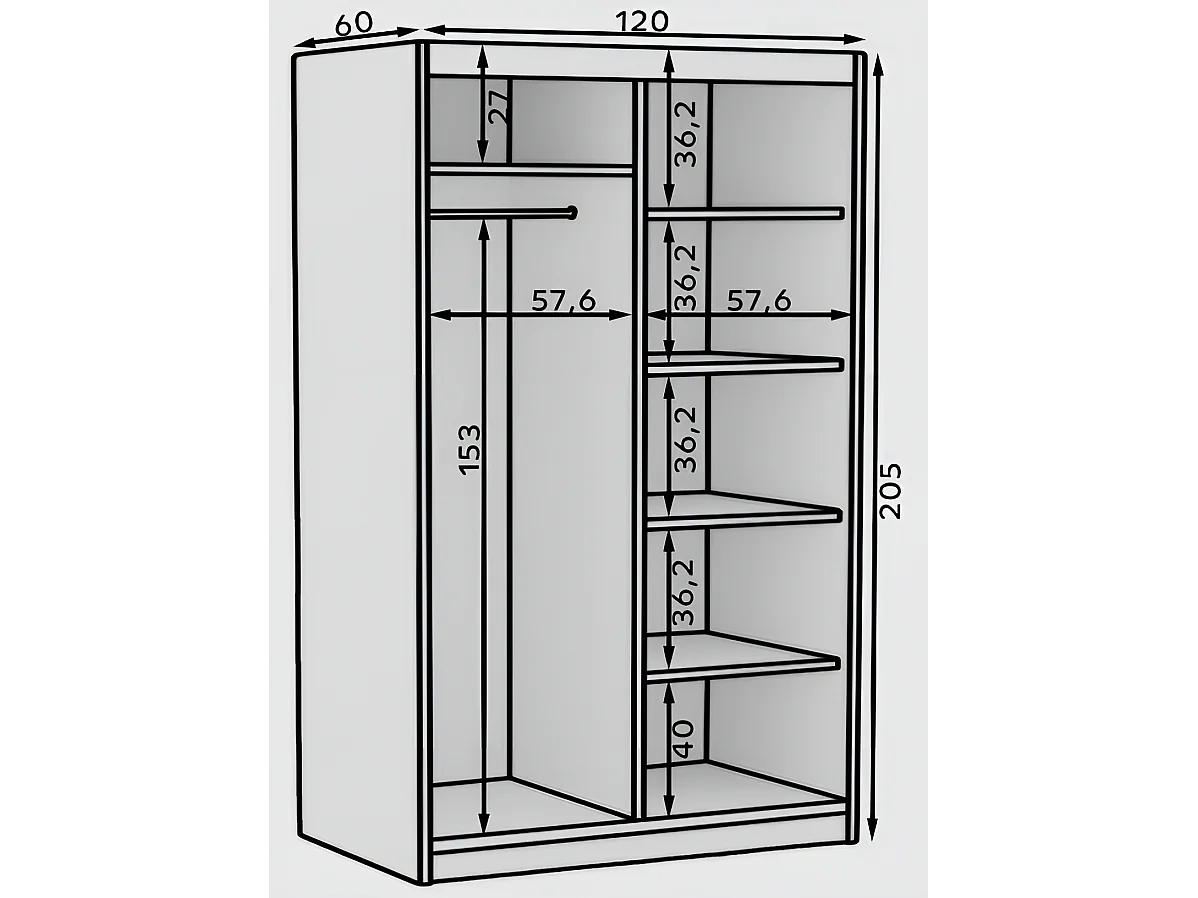 Kleiderschrank Helga (120cm)/Schiebetüren/Spiegel/Schwarz